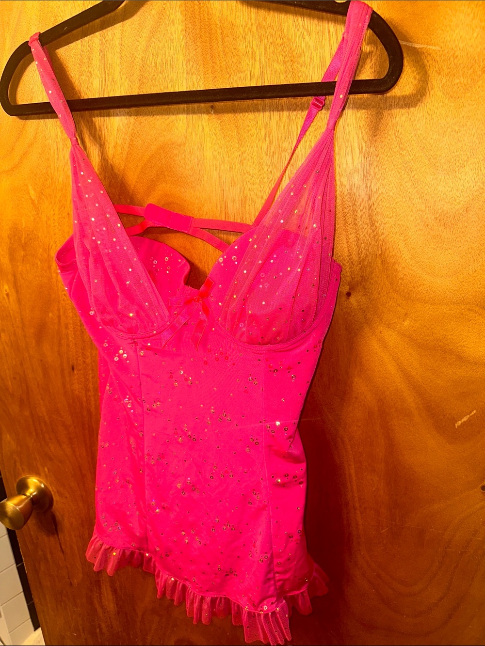 Victoria's Secret Hot Pink Sequin Mesh Slip